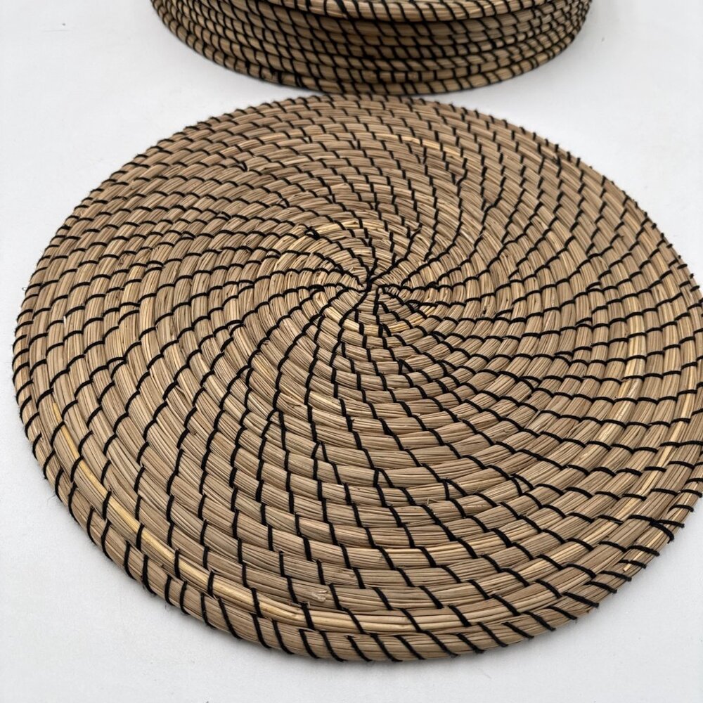 IKEA Lattad Seagrass Black Natural Round Single Placemat Set 8 Straw Tan - Picture 2 of 9